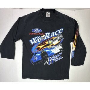 Vintage Ford Racing Long Sleeve Shirt Flames Car Graphic Black L Alstyle USA